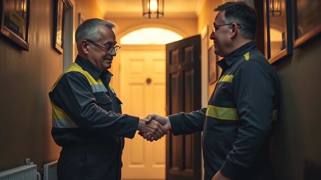 Engineer shaking hands with a Feltham homeowner after locating their leak